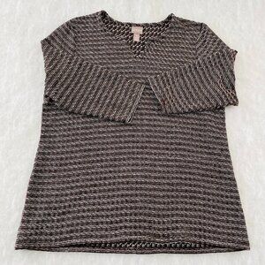 Chico's Womens Brown & Ivory Textured Knit Striped Tunic Top Size 3 US XL